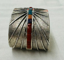 Load image into Gallery viewer, Silver Cuff Bracelet with Inlay Stones
