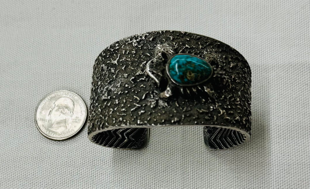 Silver Cuff Bracelet with Turquoise Horned Toad