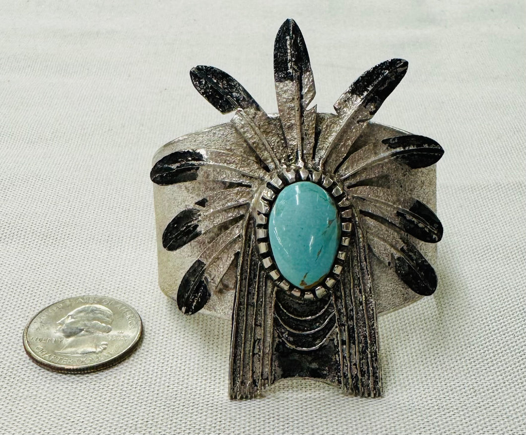 Feather Cuff Bracelet with Turquoise Stone