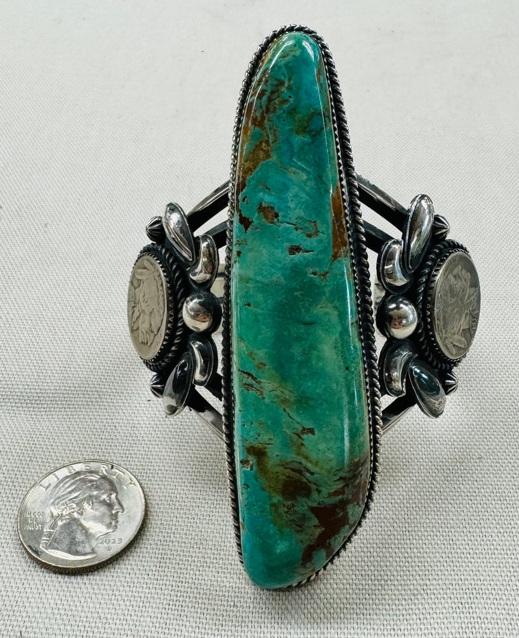 Turquoise and Silver Indian Head Nickels Bracelet