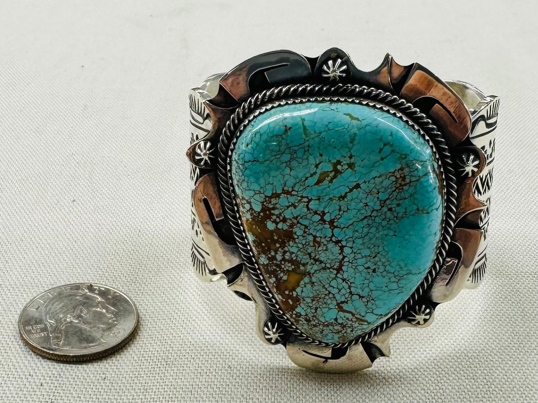 Silver and Large Turquoise Stone Bacelet