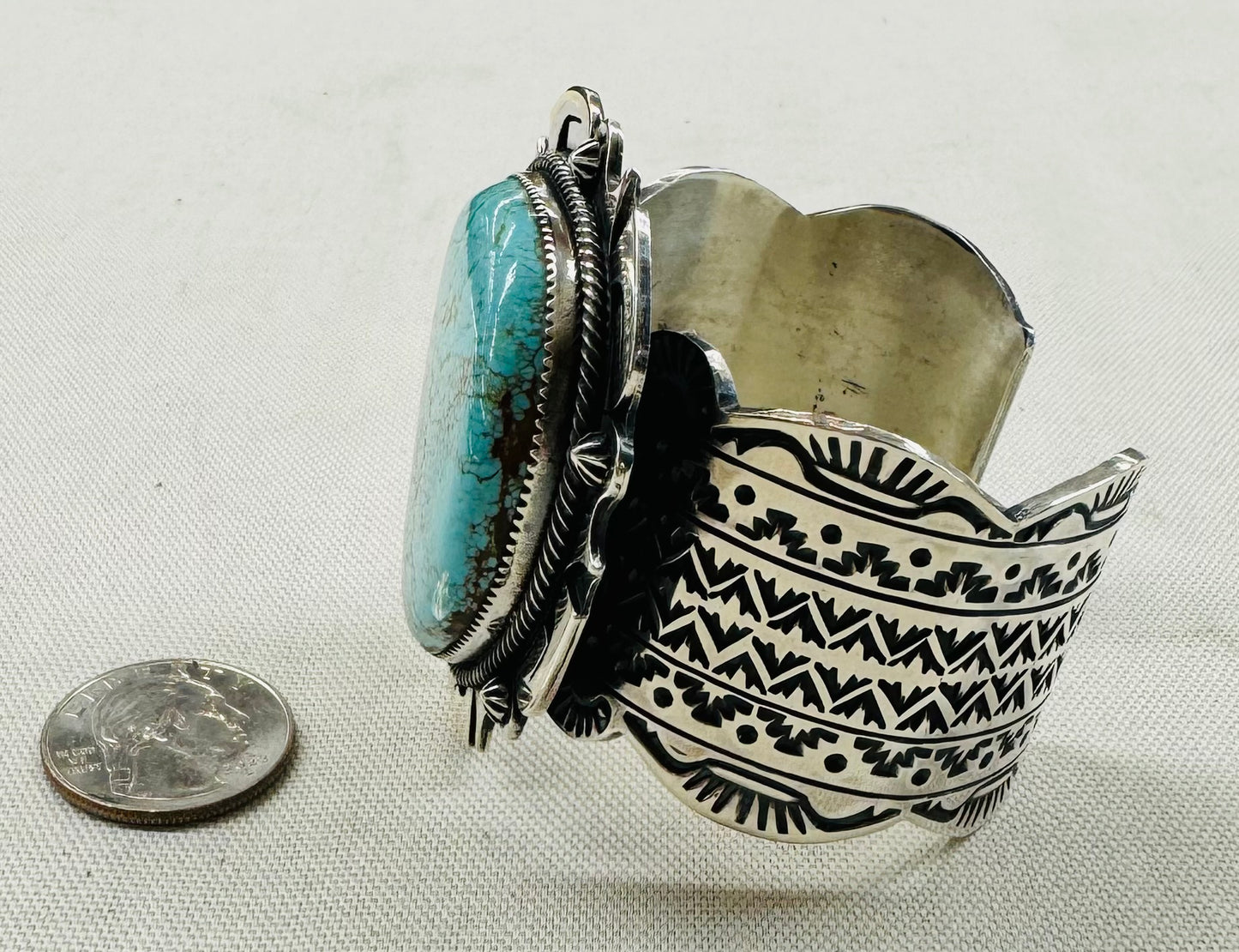 Silver and Large Turquoise Stone Bacelet