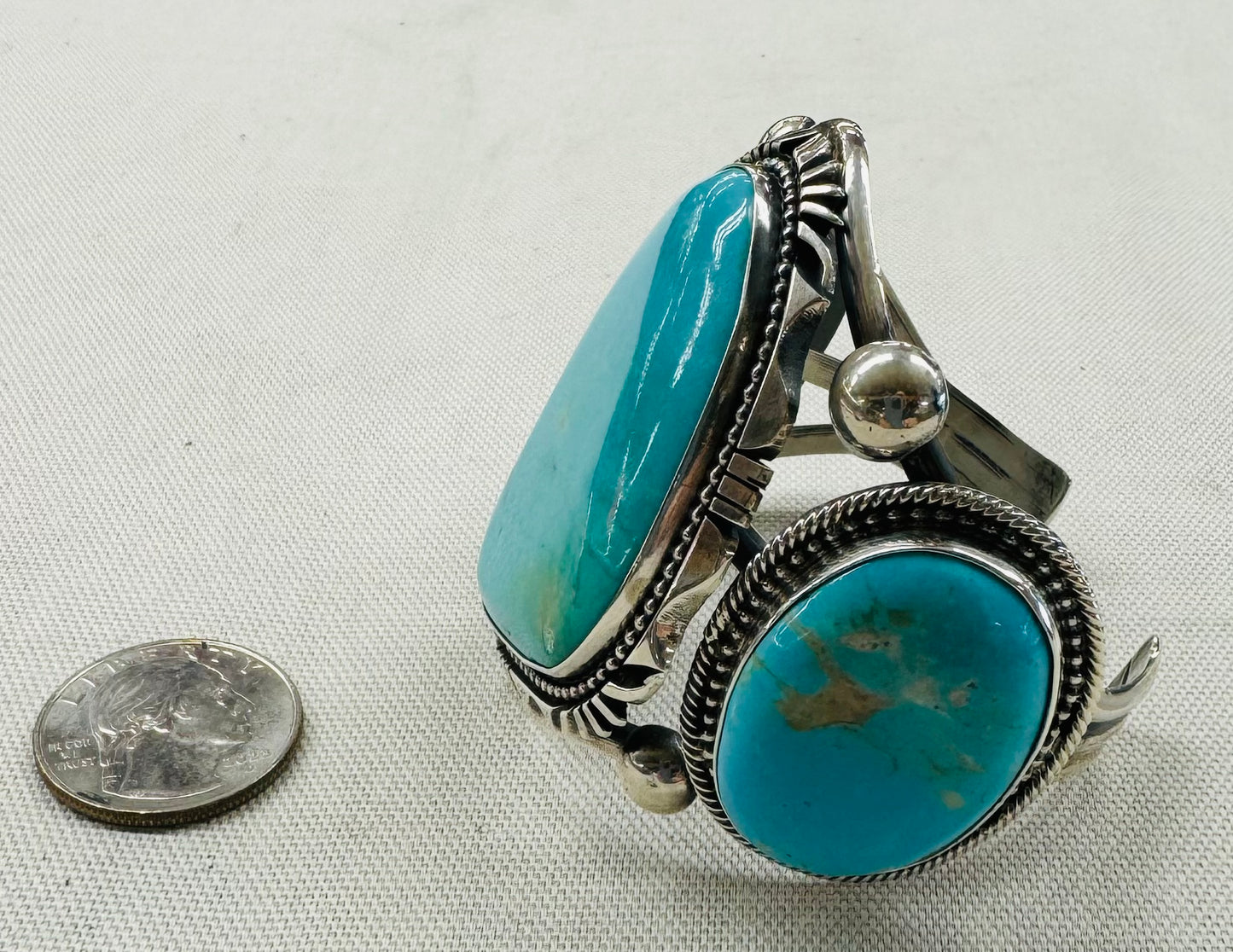 Three Turquoise Stones and Silver Bracelet