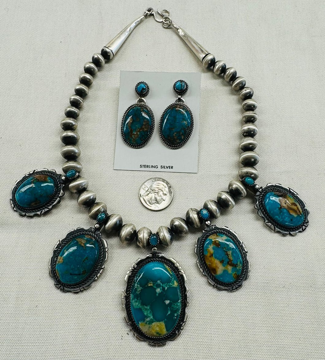 Kingman Turquoise and Silver Necklace and Earrings Set