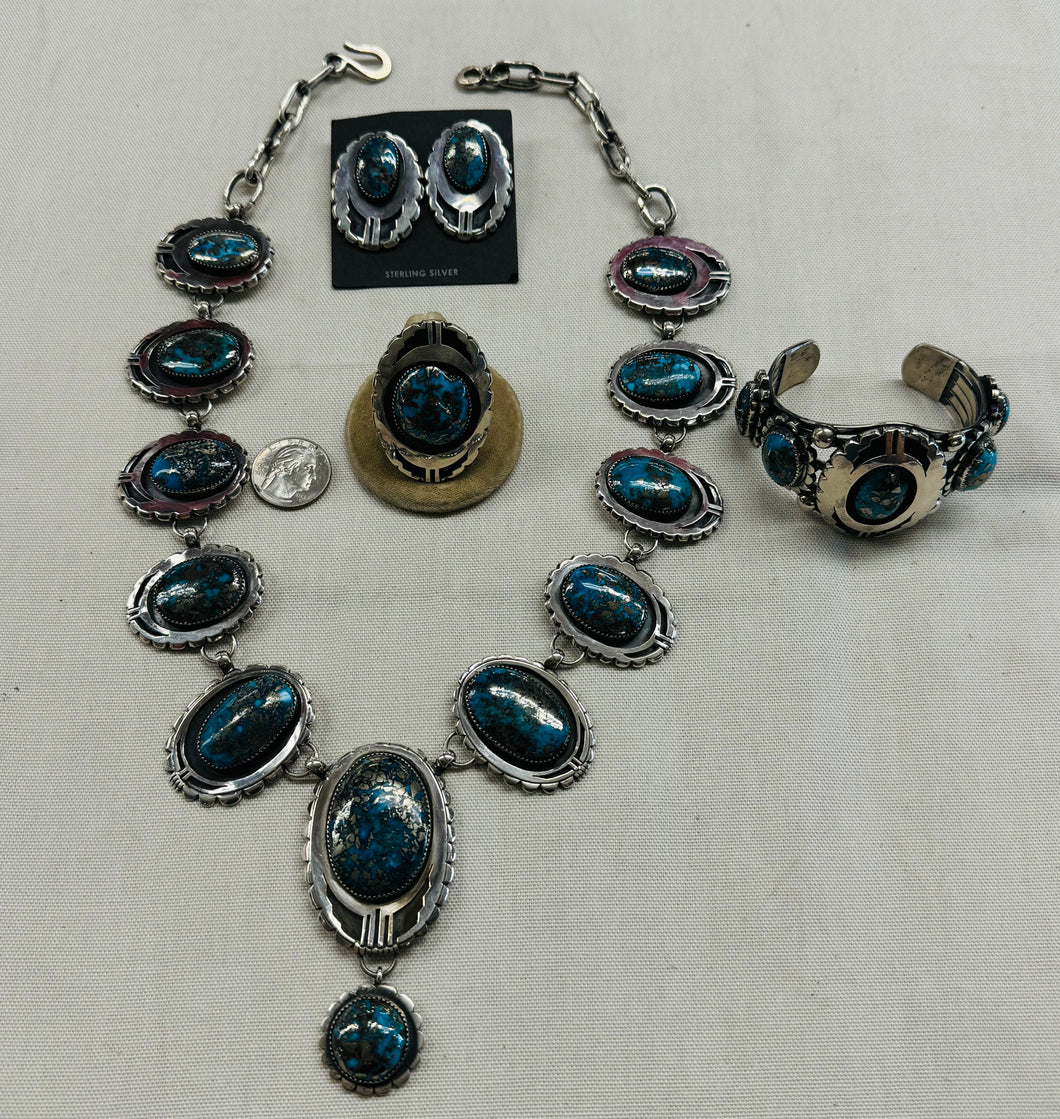 Perisan Turquoise Necklace Earrings Bracelet and Ring Set