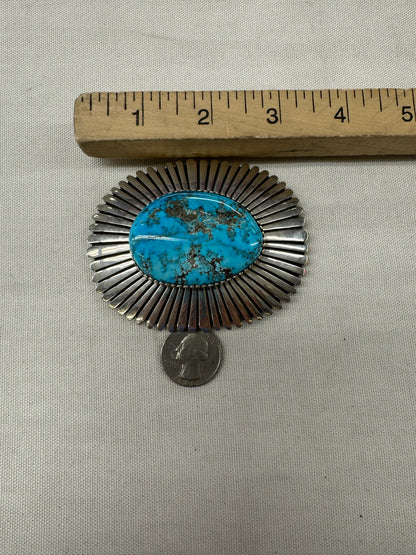 Silver Buckle with Large Turquoise Stone