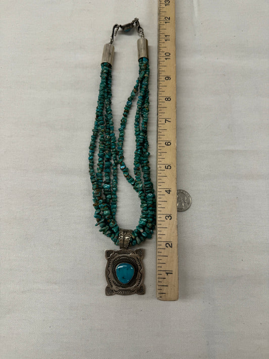 Turquoise Beads with Silver and Turquoise Pendant