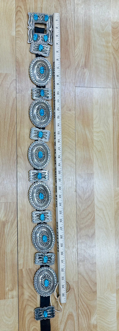 Silver Concho Belt with Turquoise Stones