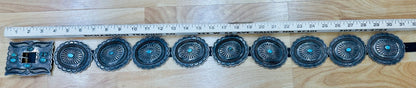 Silver Concho Belt with Turquoise Stones