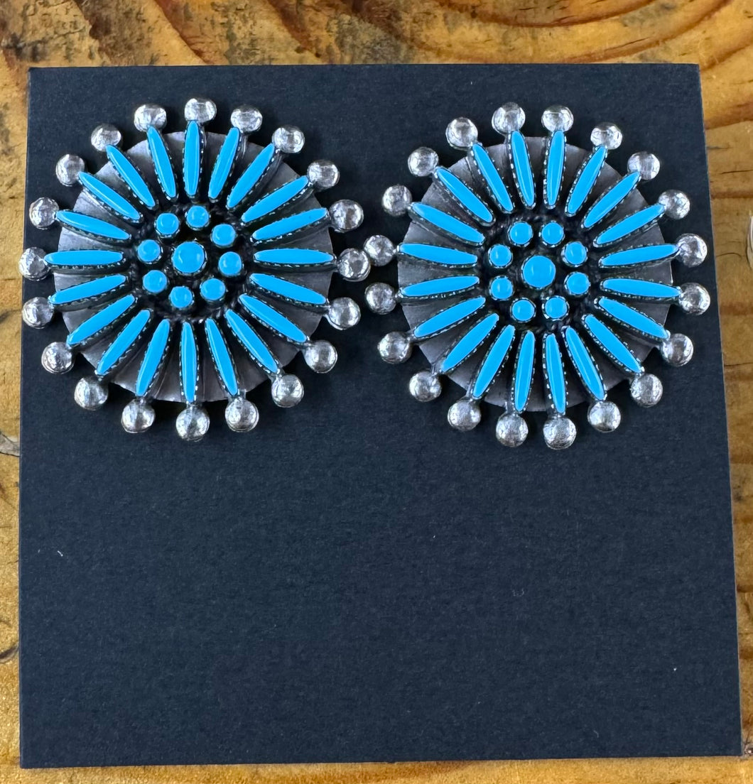 Zuni Inlay Turquoise Cluster Earrings