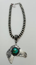 Load image into Gallery viewer, Sand Cast Silver and Turquoise Horse Pendant
