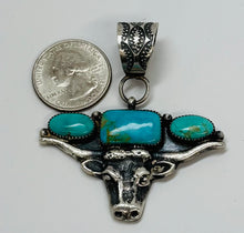 Load image into Gallery viewer, Sand Cast Silver With Three Turquoise Stone Pendant
