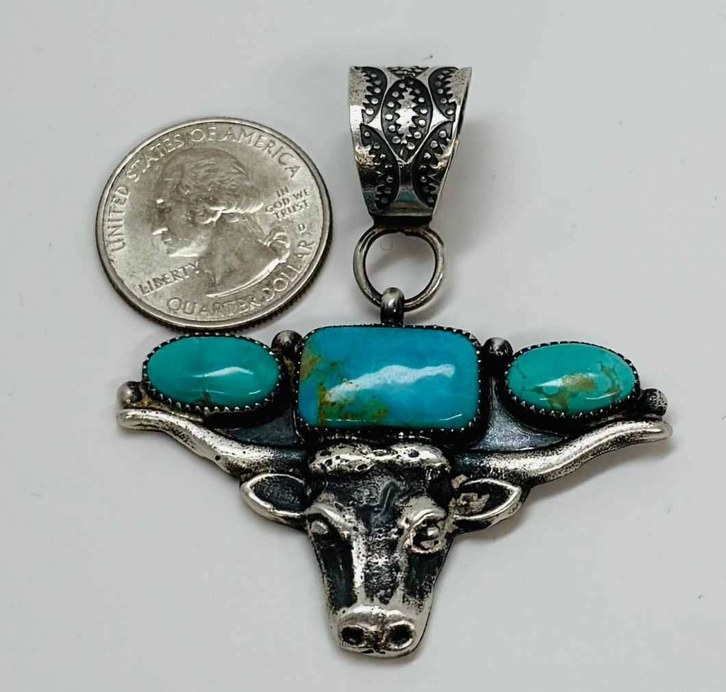 Sand Cast Silver With Three Turquoise Stone Pendant