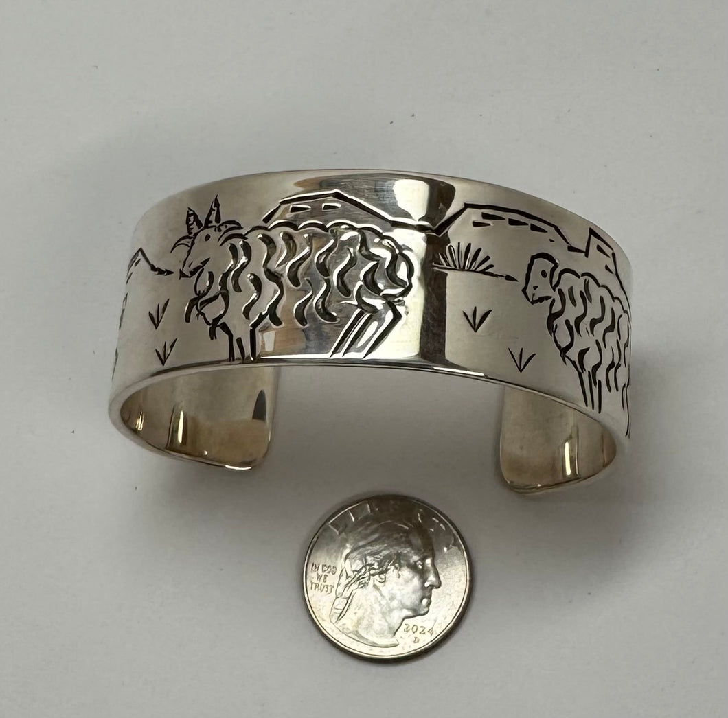 Silver Cuff Bracelet with Sheep Design