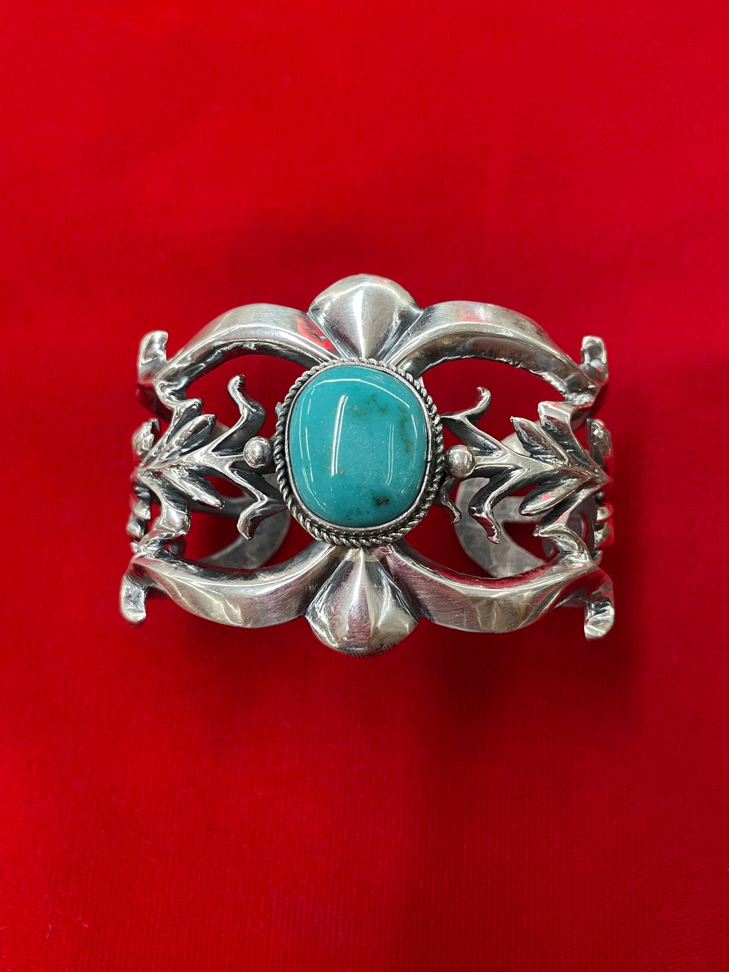 Native American Sterling Silver and Turquoise Cast Bracelet
