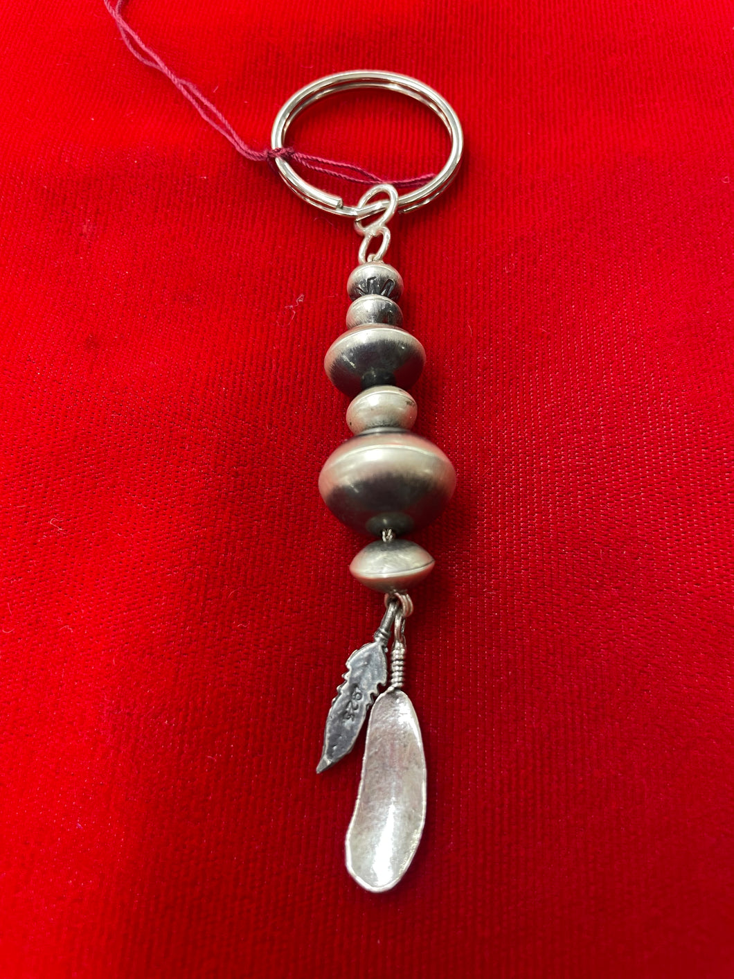Silver beads and feather Key chain