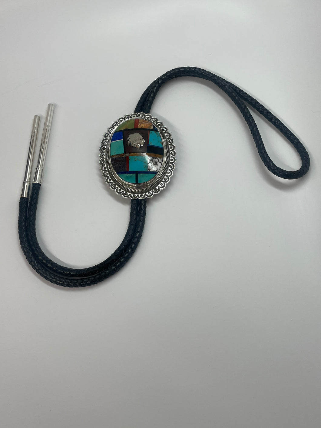 Native American Bolo Tie with silver Indian head.