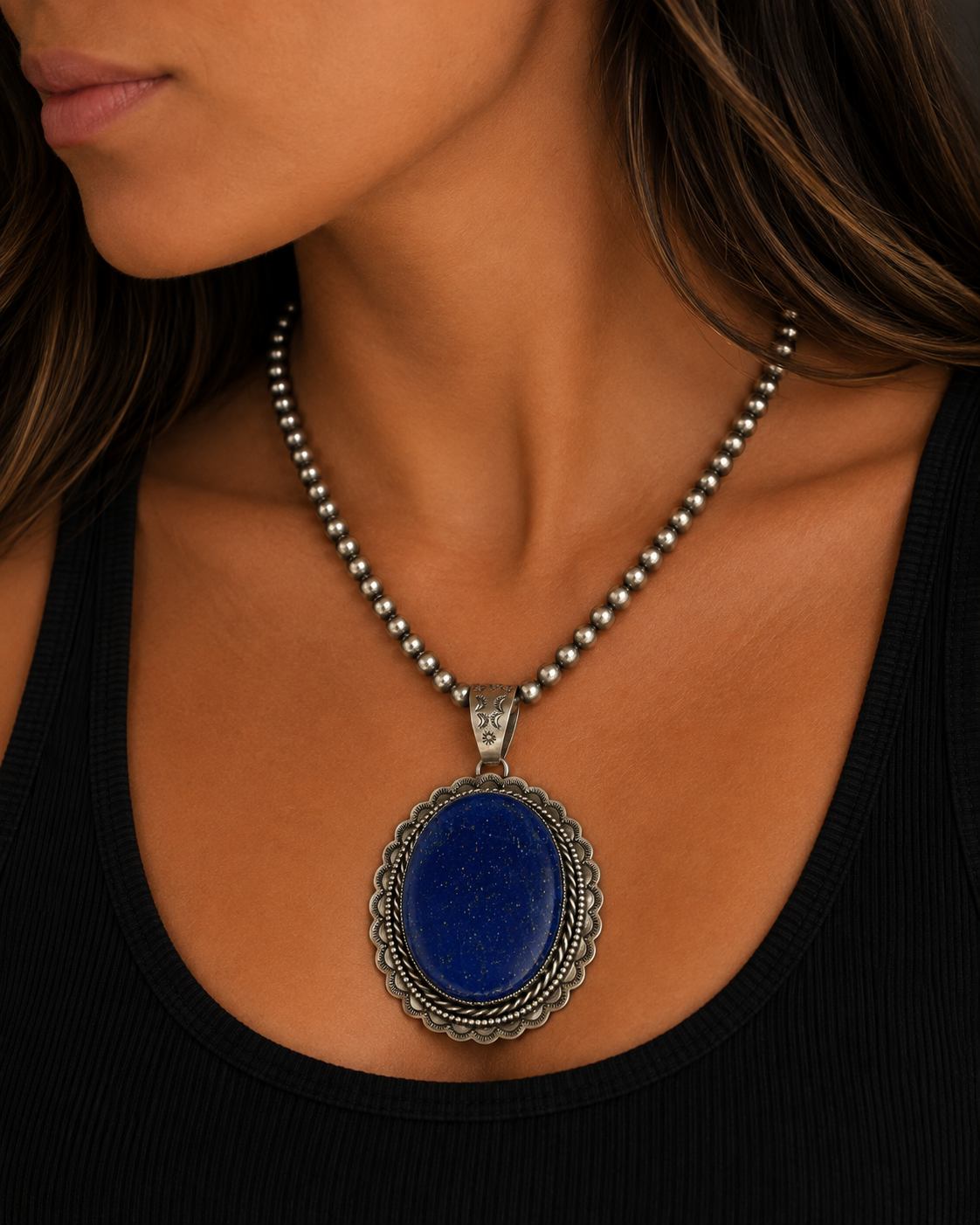 Authentic stamp Large Lapis Pendant