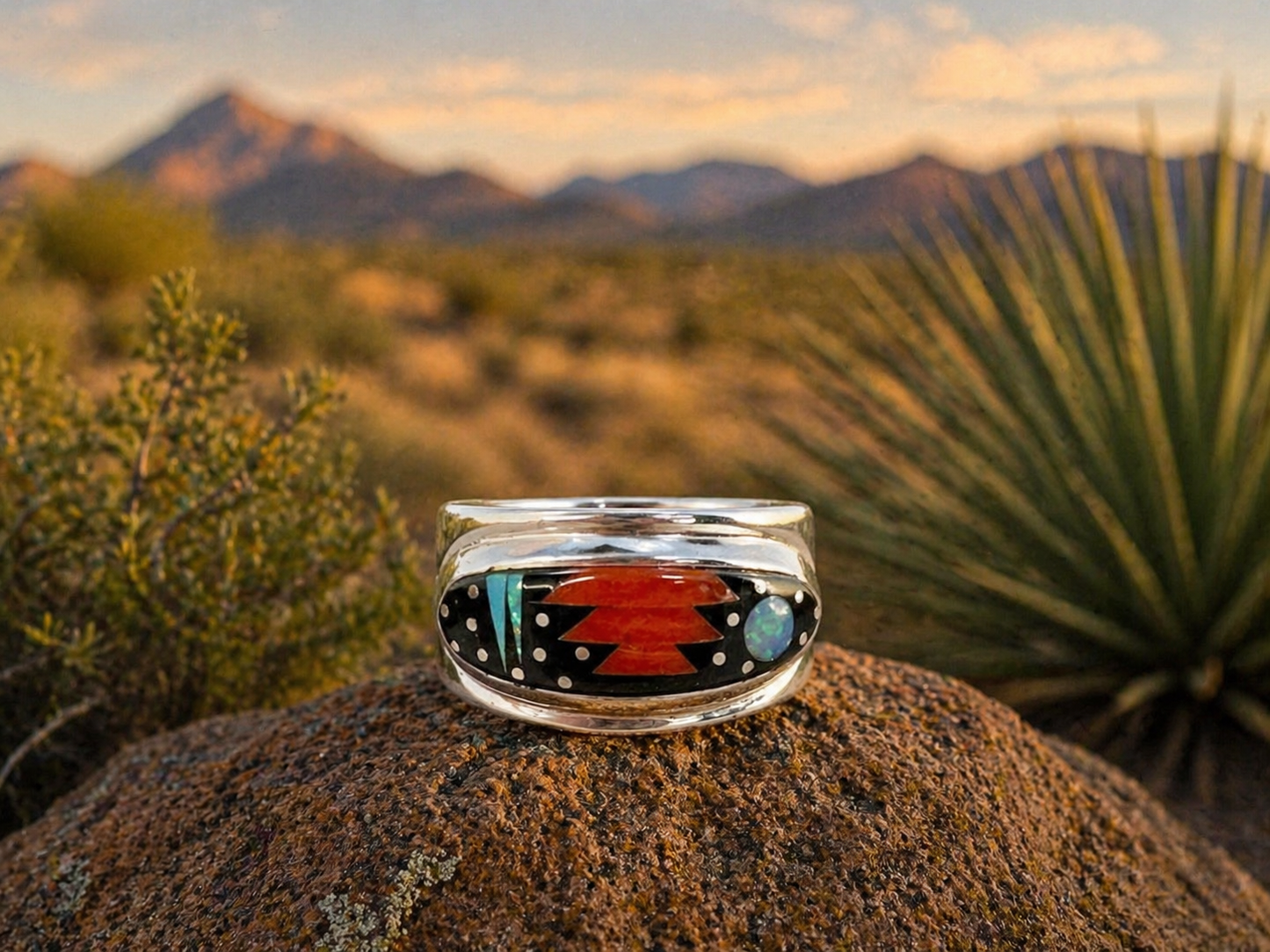 Navajo Inlay "Night" Ring by Matthew Jack