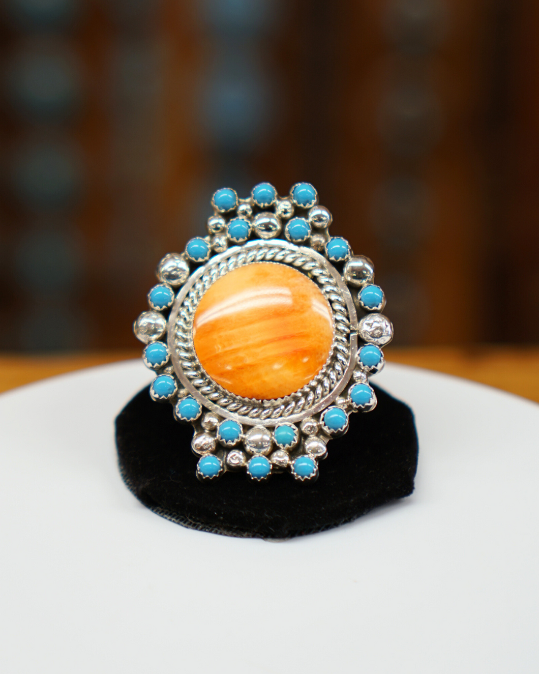 Orange Spiny Shell and Turquoise Ring