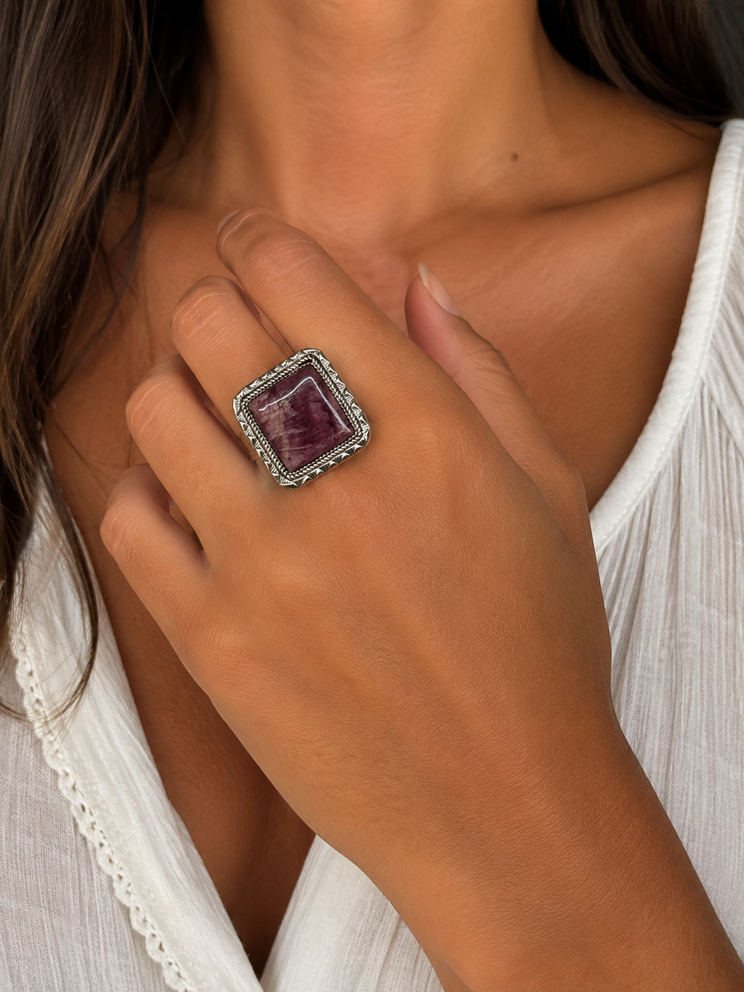 Authentic Stamped Purple Spiny Adjustable Ring