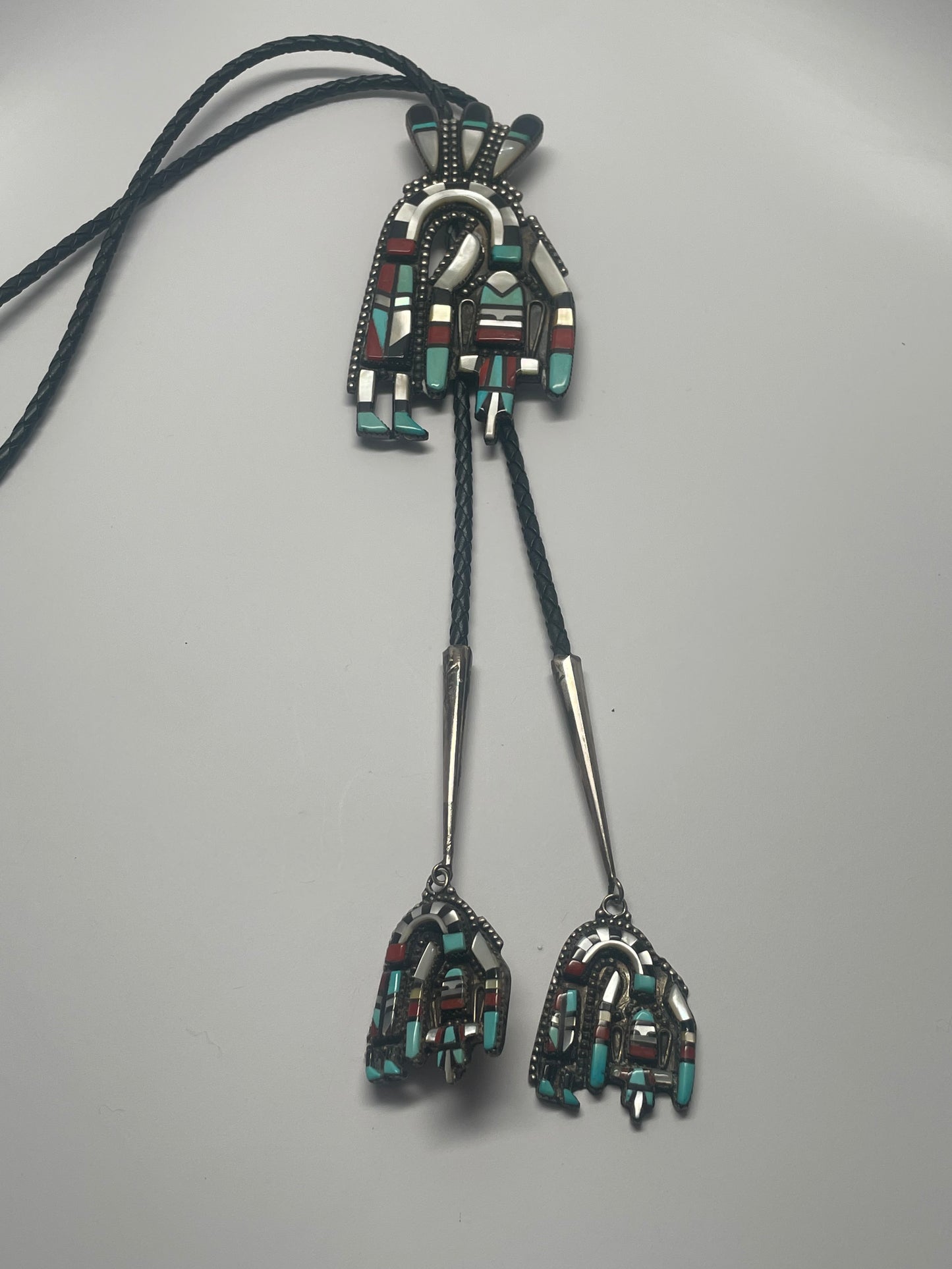 Zuni Inlay Rainbow Dancer Bolo Tie