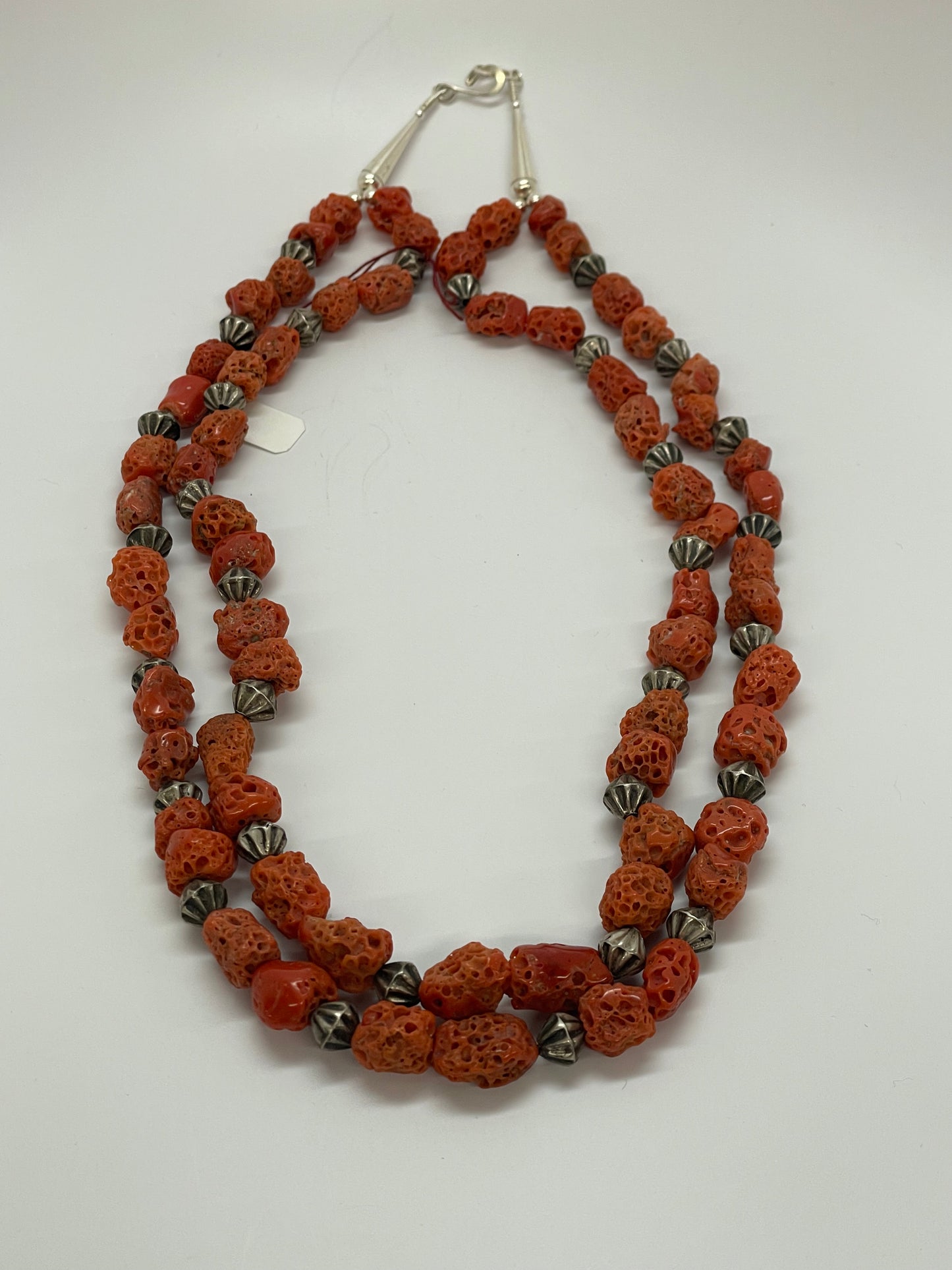 Chunky coral and silver strand necklace
