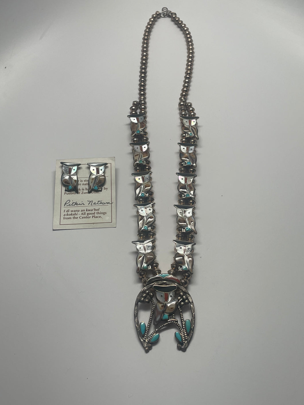 Zuni Owl Necklace and Earring Set